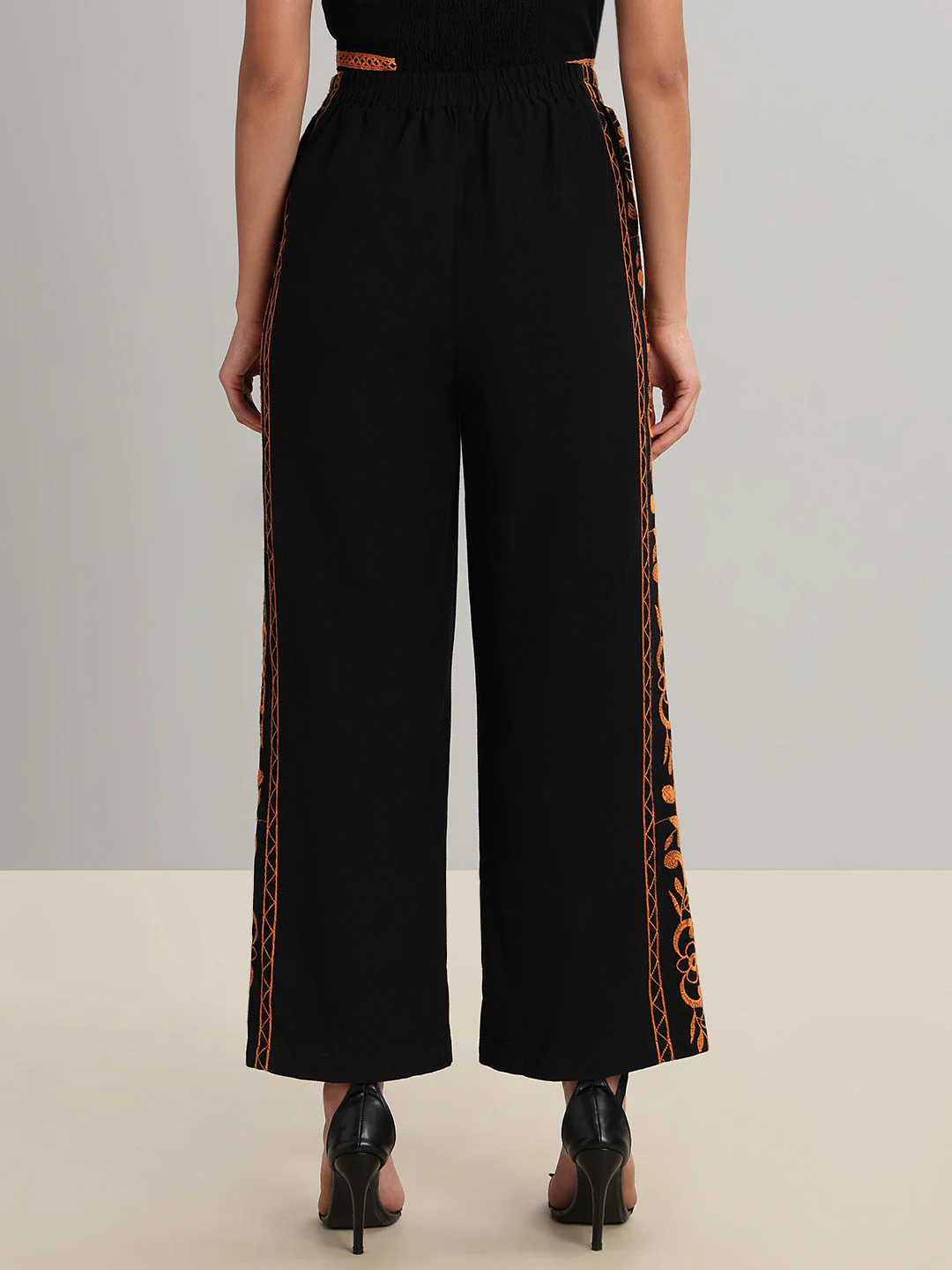 Black Contrast Embroidered Pants - Image 4