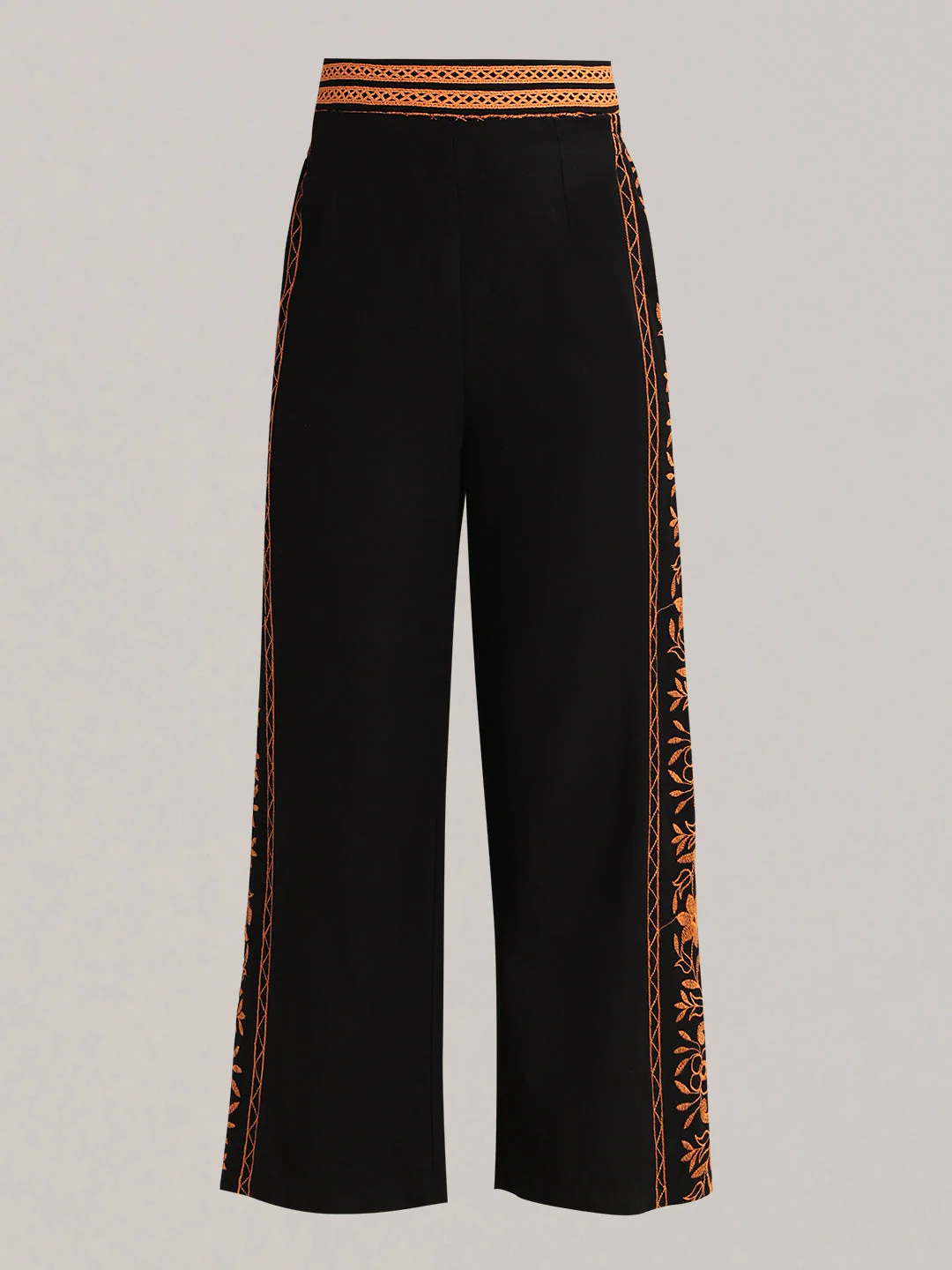 Black Contrast Embroidered Pants - Image 7