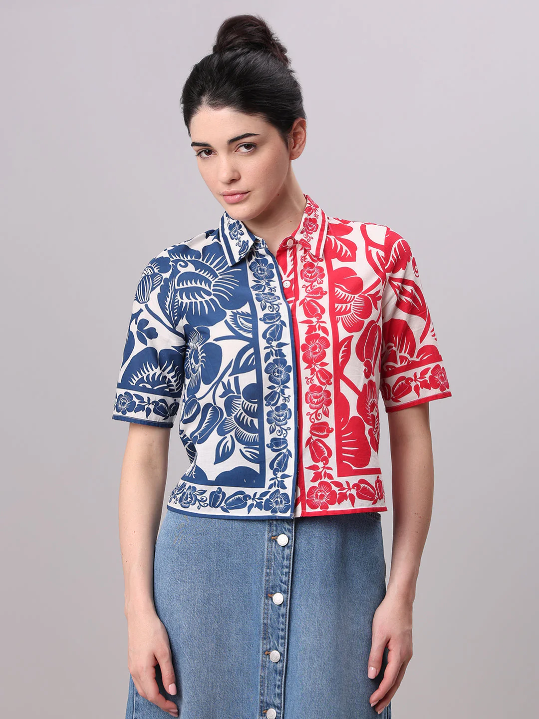 Colourblocked Printed Cotton Shirt - Image 2