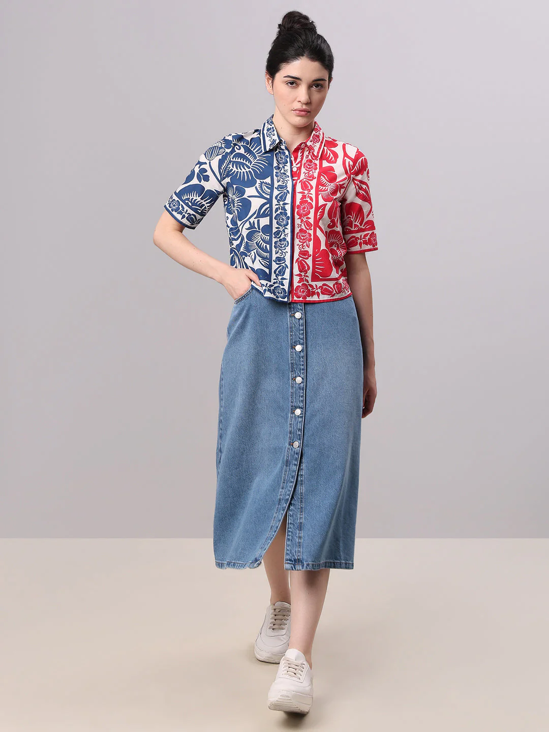 Colourblocked Printed Cotton Shirt - Image 5