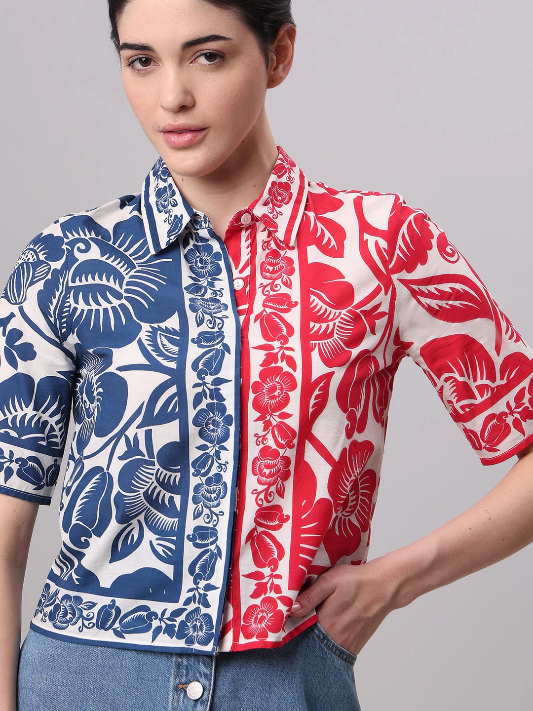 Colourblocked Printed Cotton Shirt - Image 6