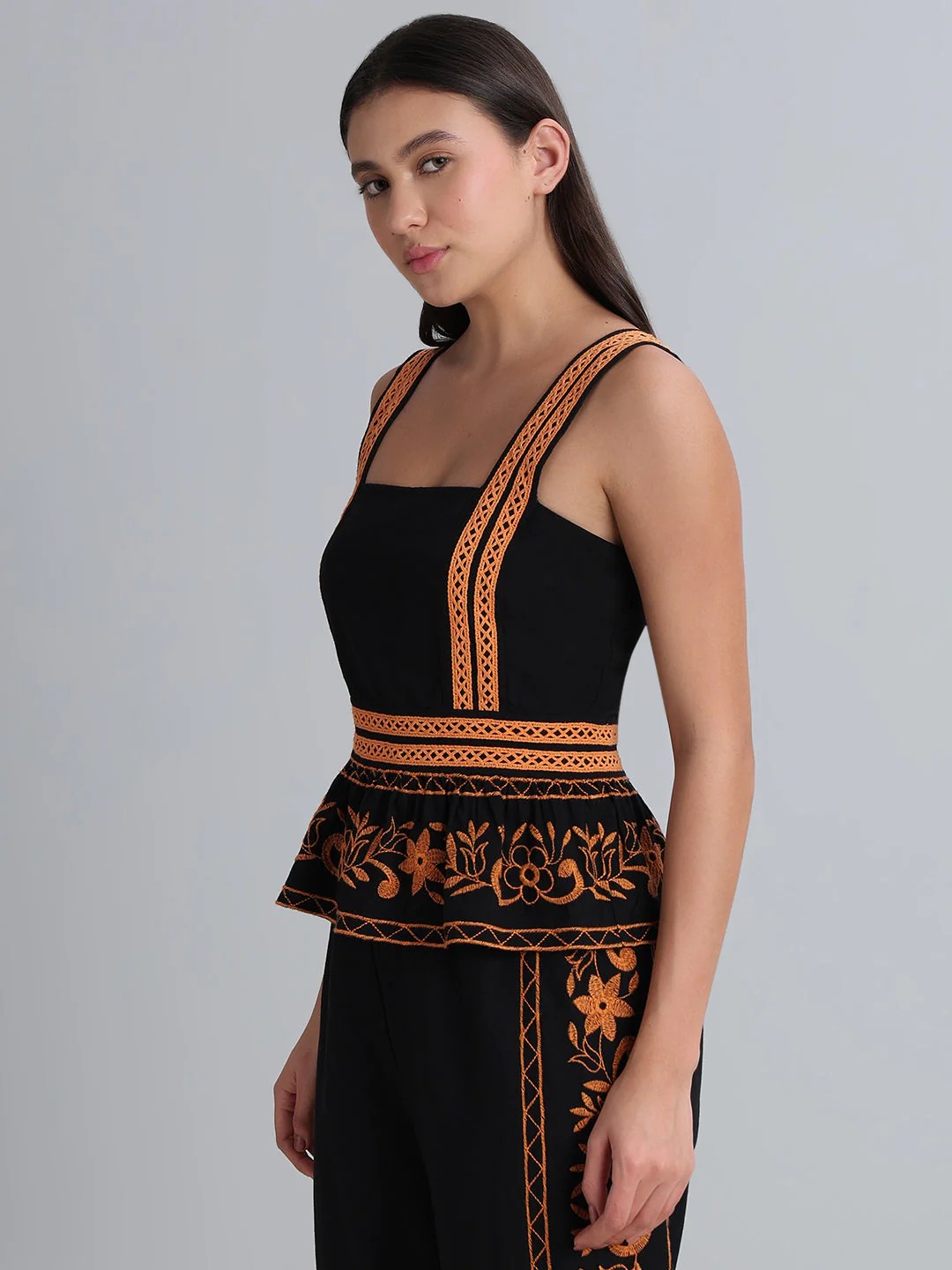 Black Contrast Embroidered Top - Image 3