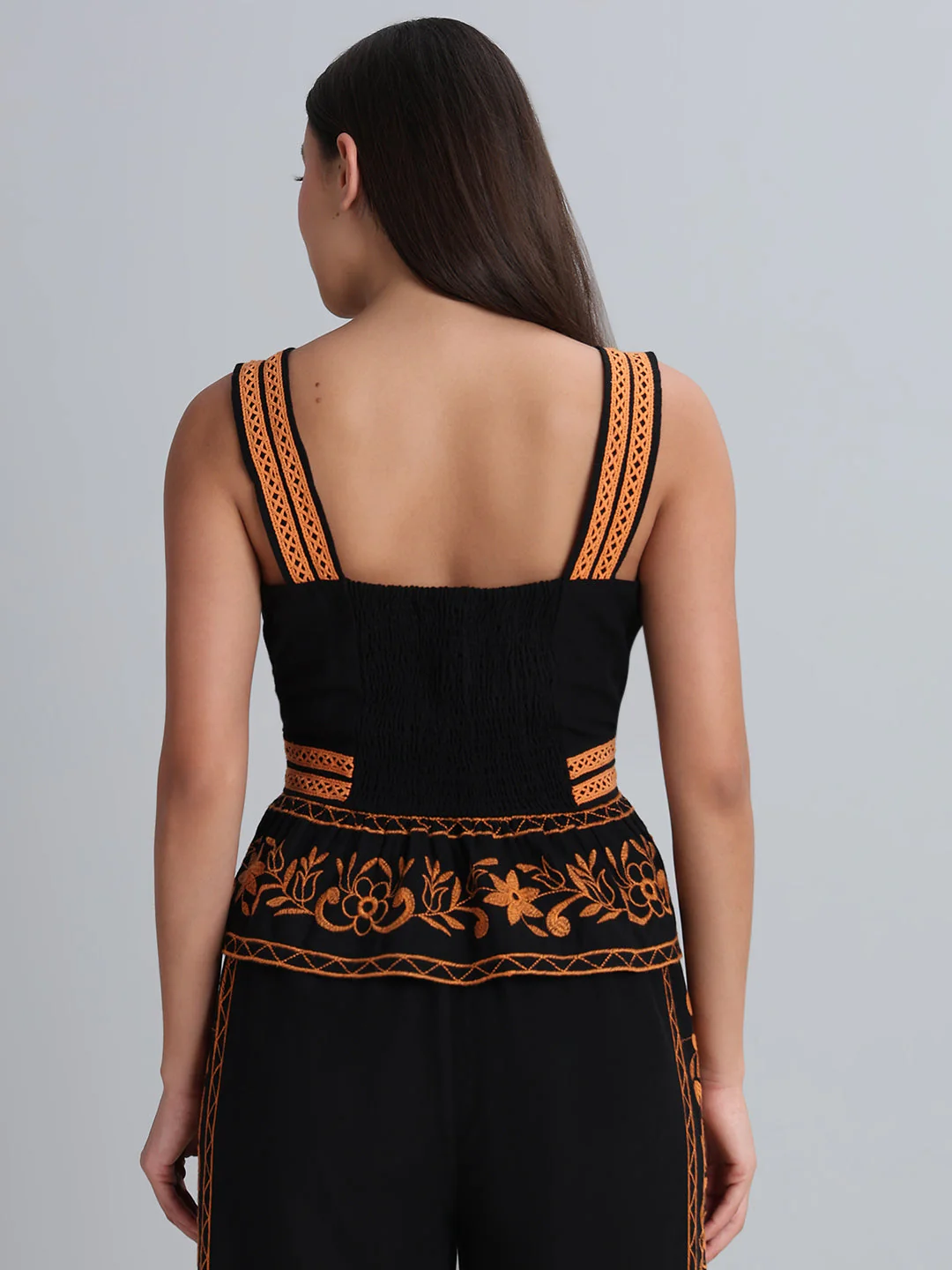 Black Contrast Embroidered Top - Image 4