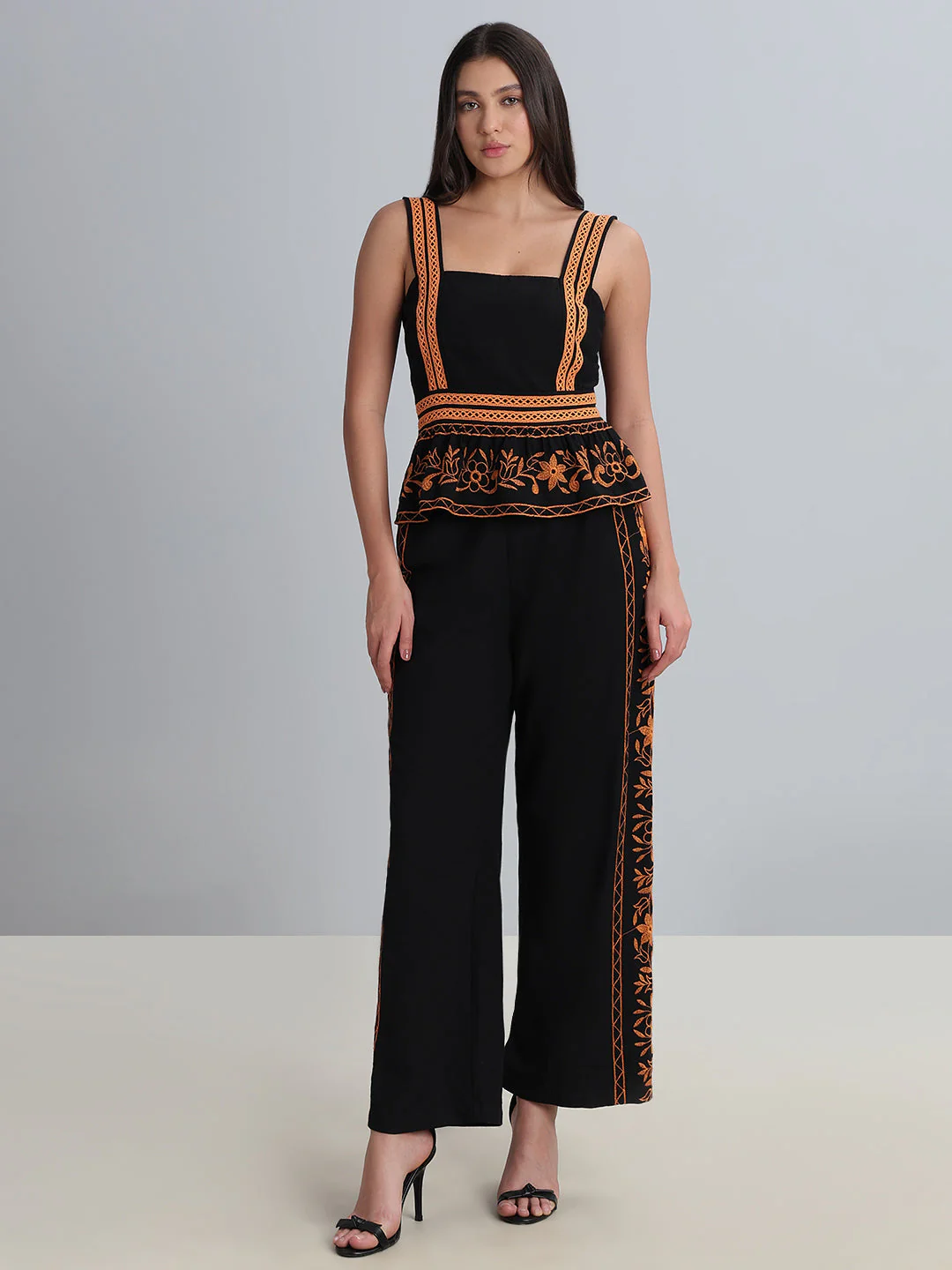 Black Contrast Embroidered Top - Image 5