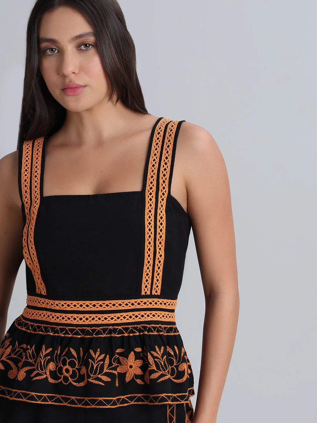 Black Contrast Embroidered Top - Image 6