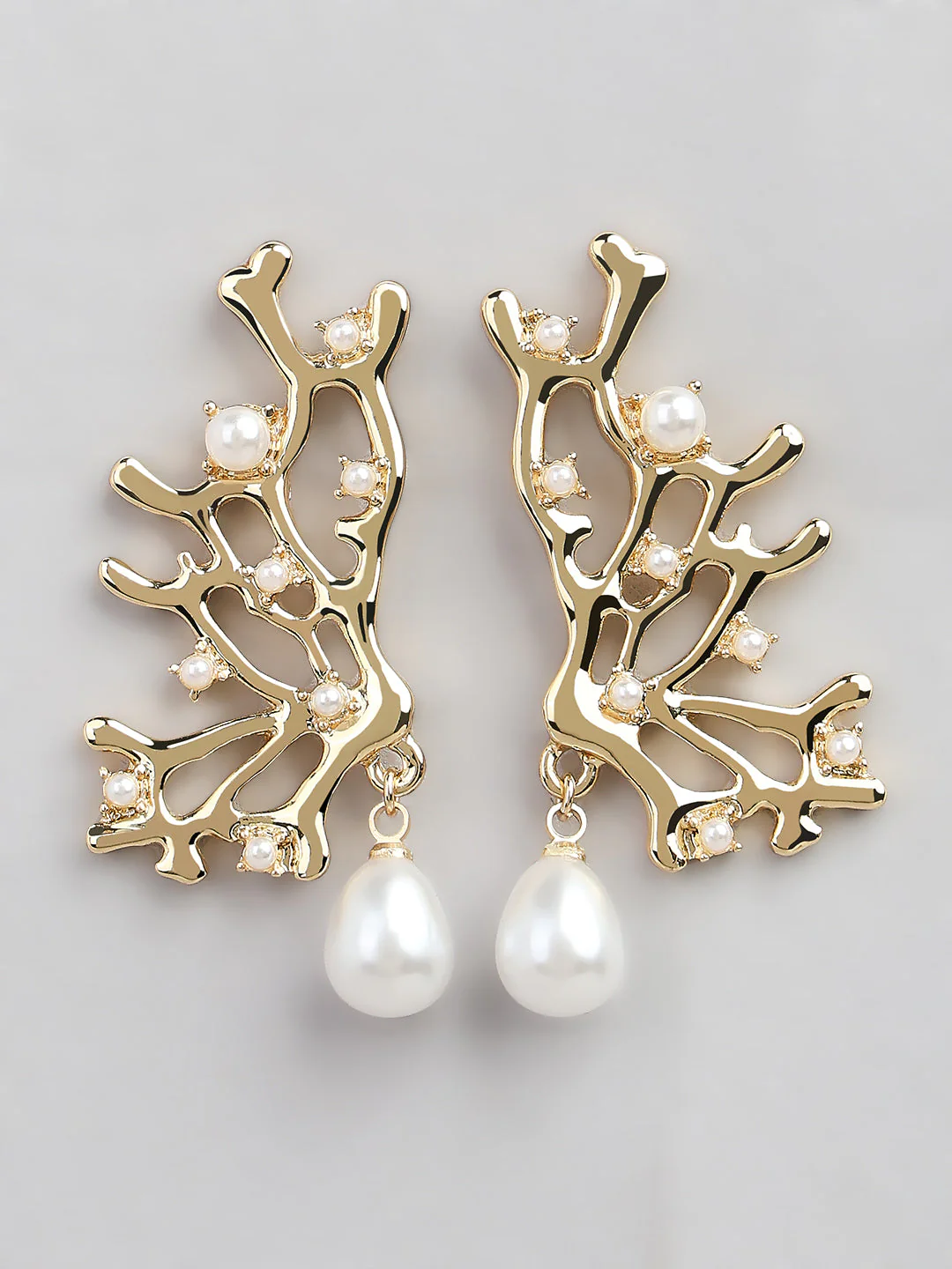 Golden Coral Pearl Drop Earrings - Image 2