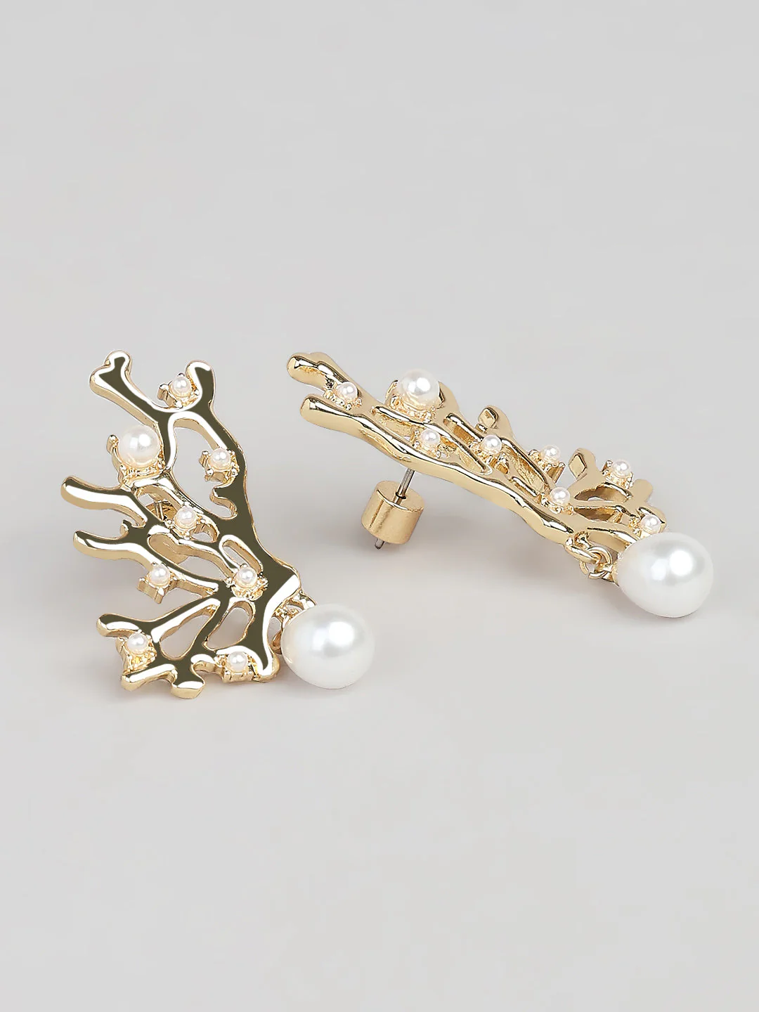 Golden Coral Pearl Drop Earrings - Image 3