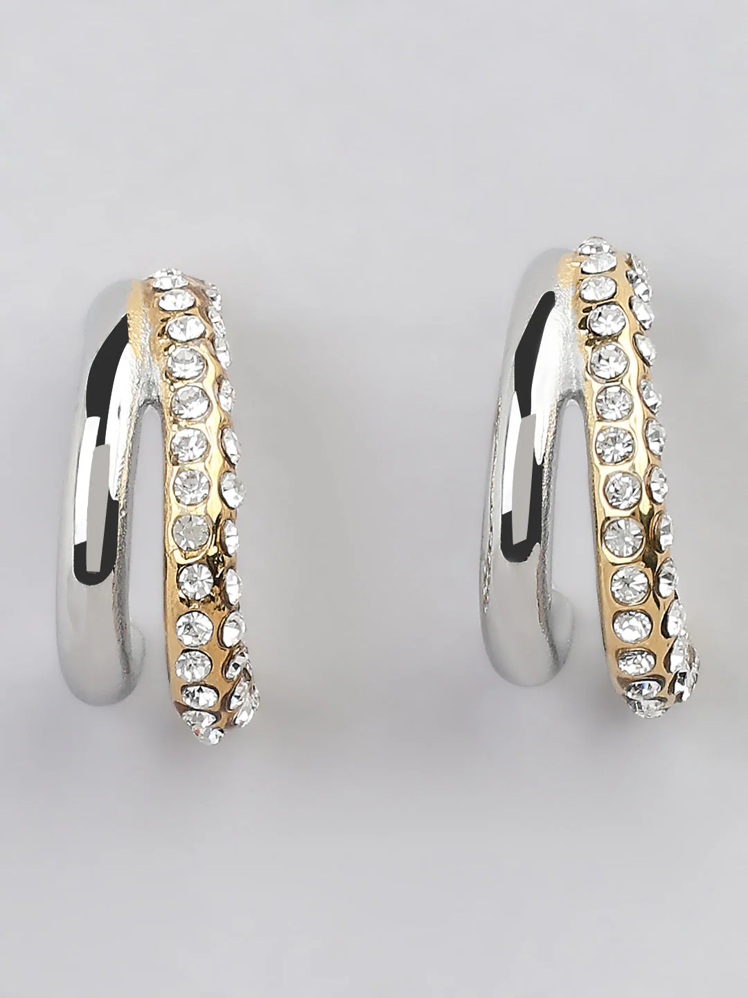 Two-Tone Crystal Hoop Earrings - Image 2