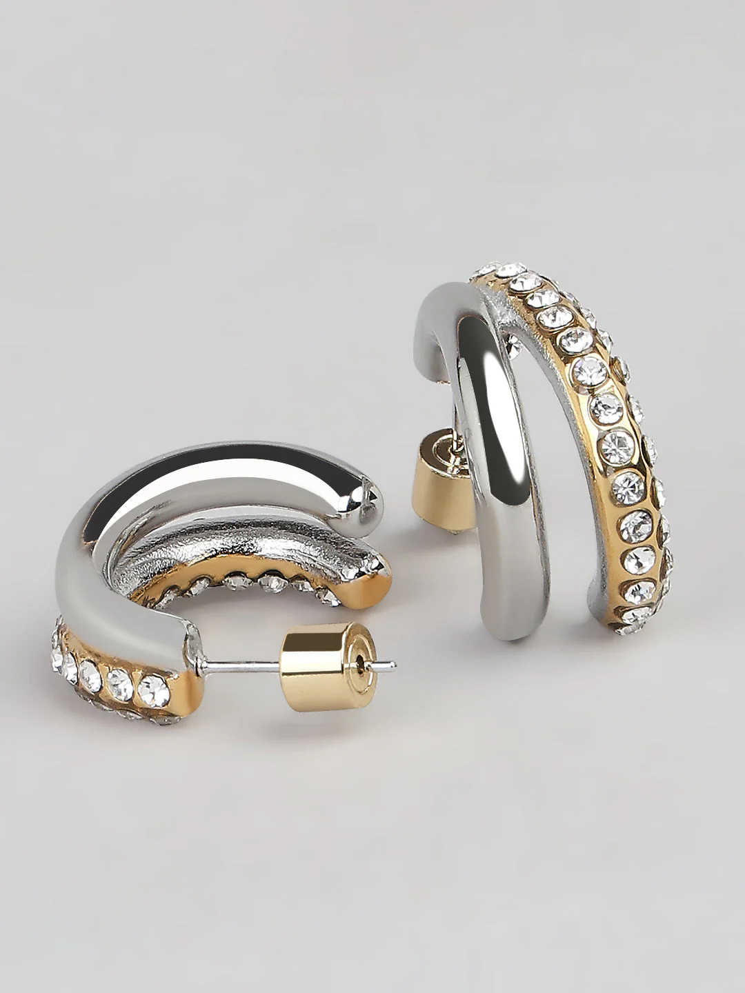 Two-Tone Crystal Hoop Earrings - Image 3