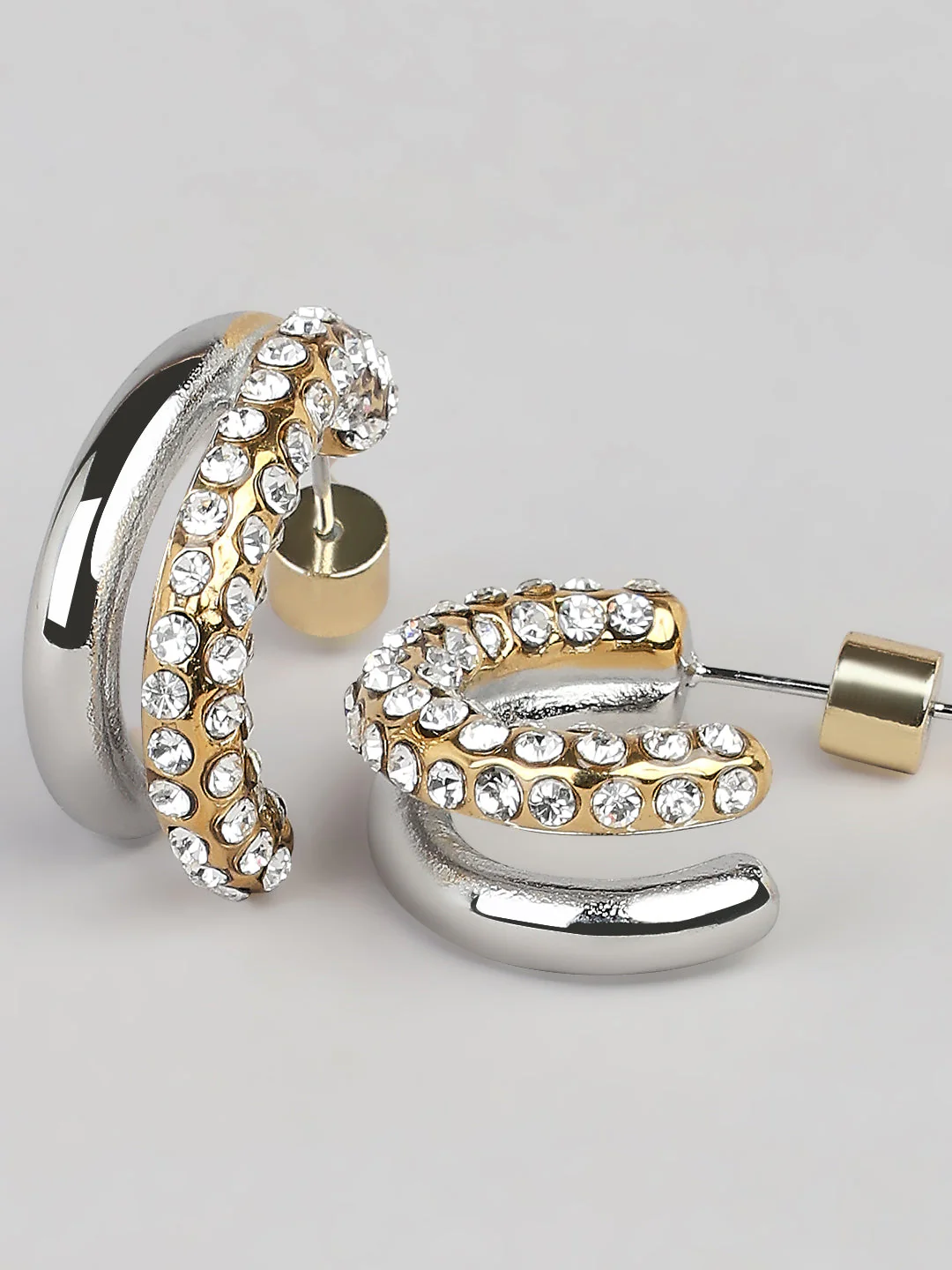 Two-Tone Crystal Hoop Earrings - Image 4