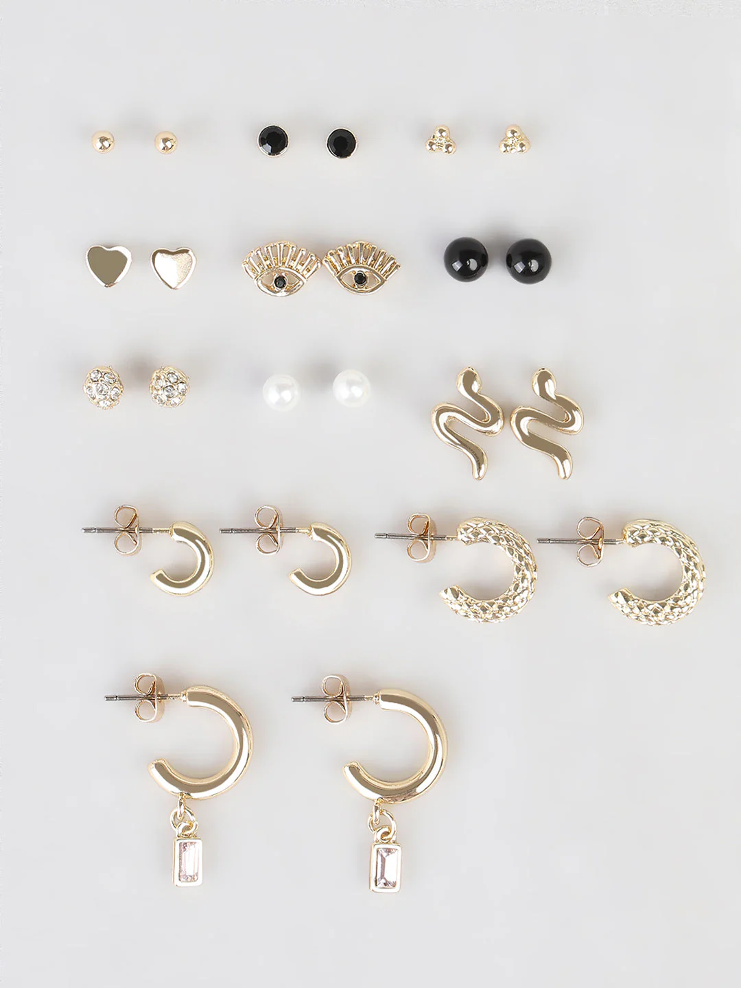 Multi Stud & Mini Hoop Earring Set - Image 2