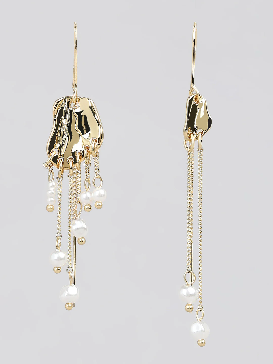 Golden Chain Pearl Drop Earrings - Image 2