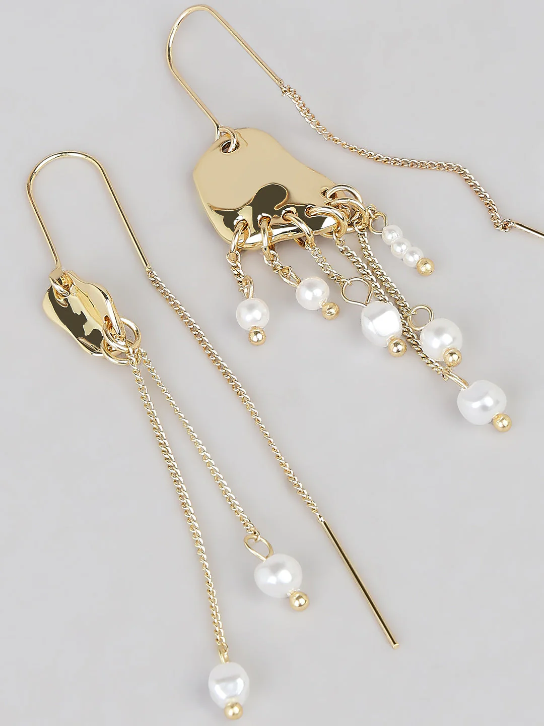 Golden Chain Pearl Drop Earrings - Image 3