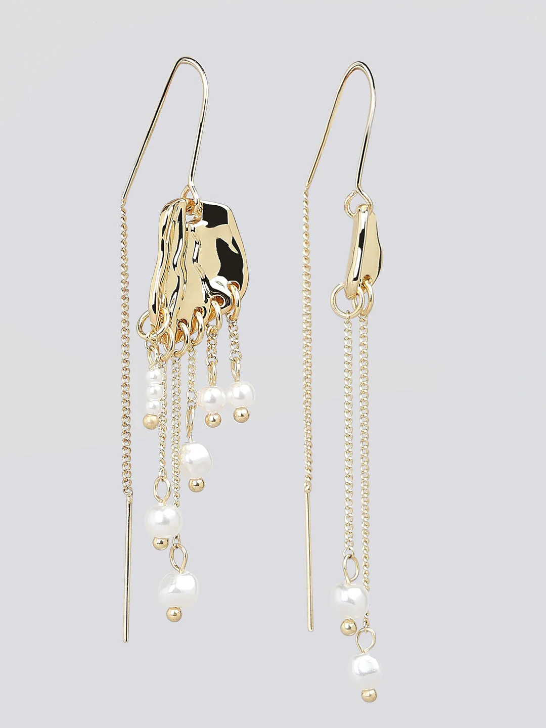 Golden Chain Pearl Drop Earrings - Image 4