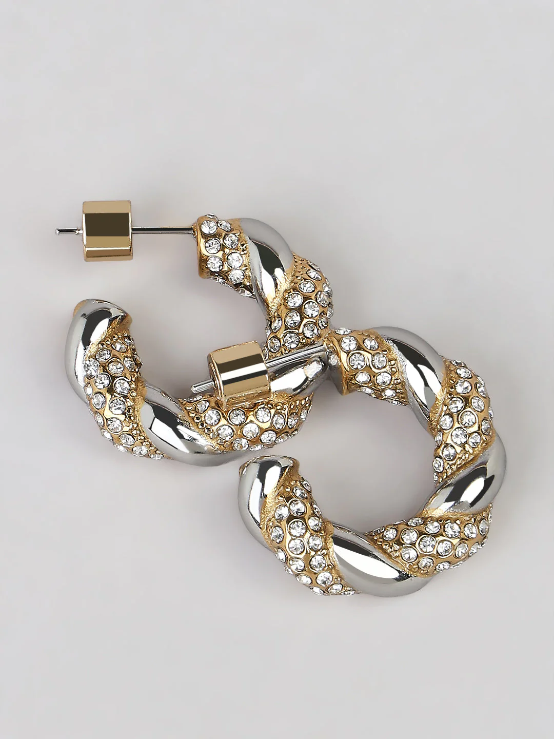 Two-Tone Crystal Hoop Earrings - Image 3