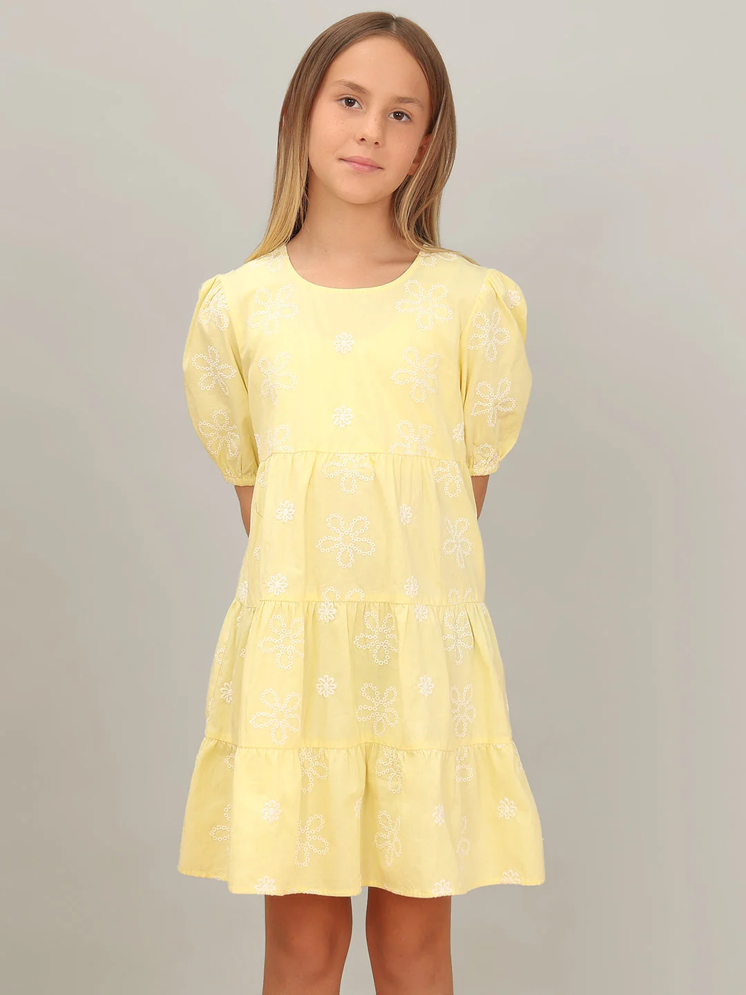GIRL Yellow Embroidered Tiered Dress - Image 2