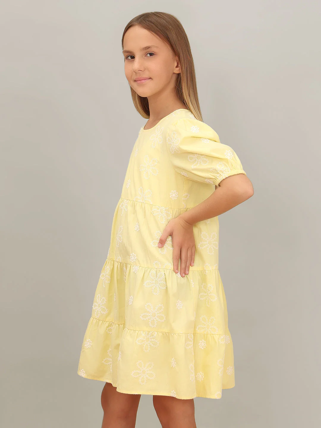 GIRL Yellow Embroidered Tiered Dress - Image 3