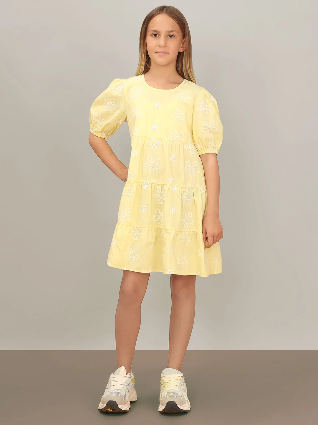 GIRL Yellow Embroidered Tiered Dress - Image 5