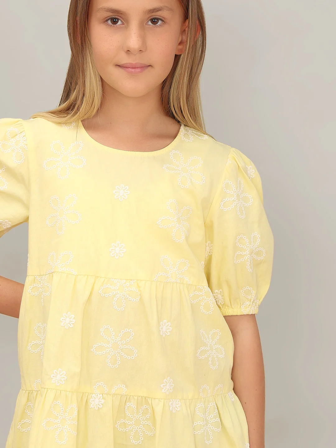 GIRL Yellow Embroidered Tiered Dress - Image 6