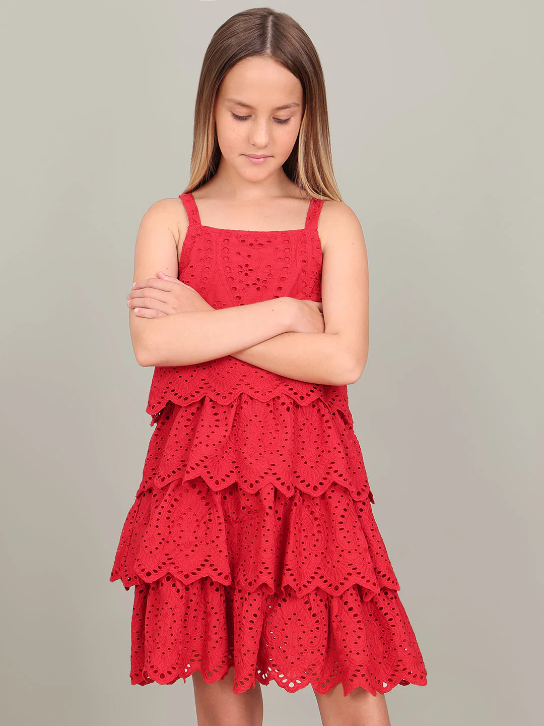 GIRL Red Lace Cotton Dress - Image 2