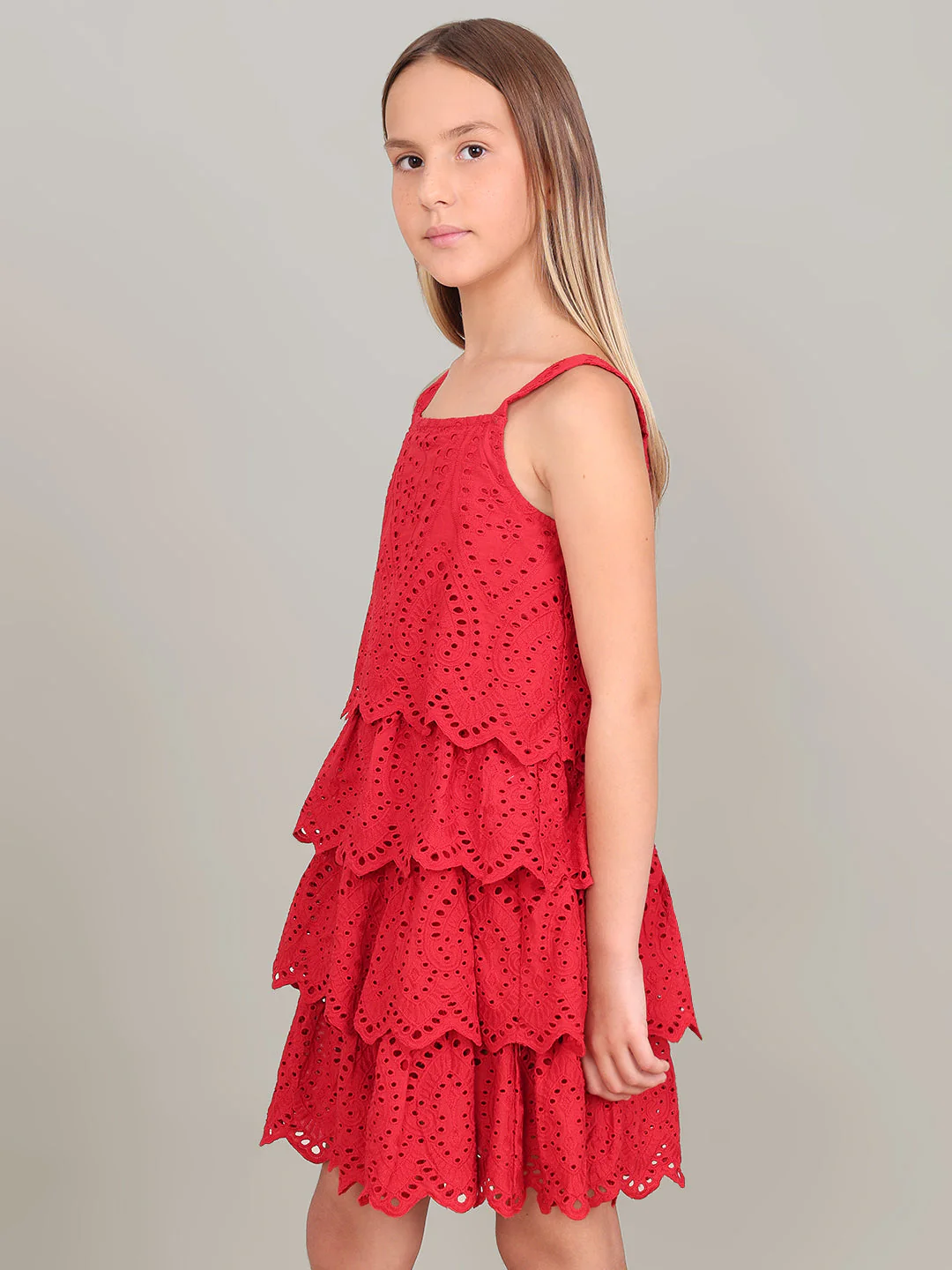 GIRL Red Lace Cotton Dress - Image 3