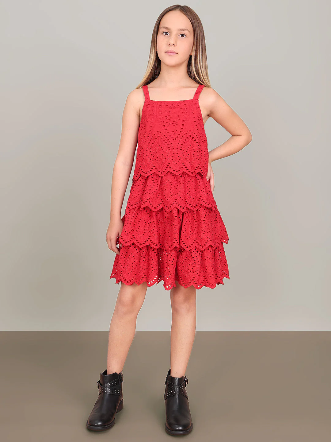 GIRL Red Lace Cotton Dress - Image 5