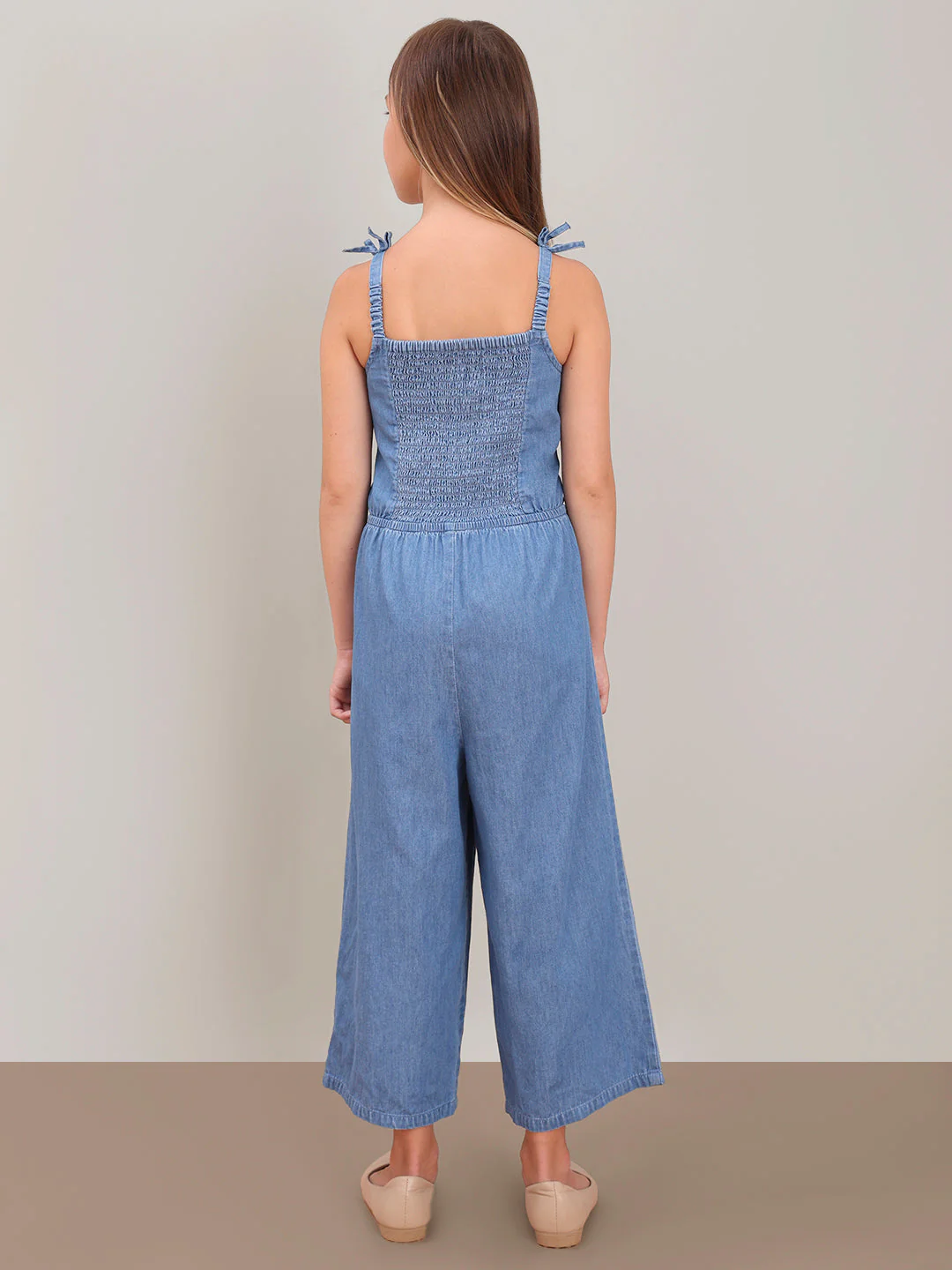 GIRL Blue Embroidered Print Denim Jumpsuit - Image 4