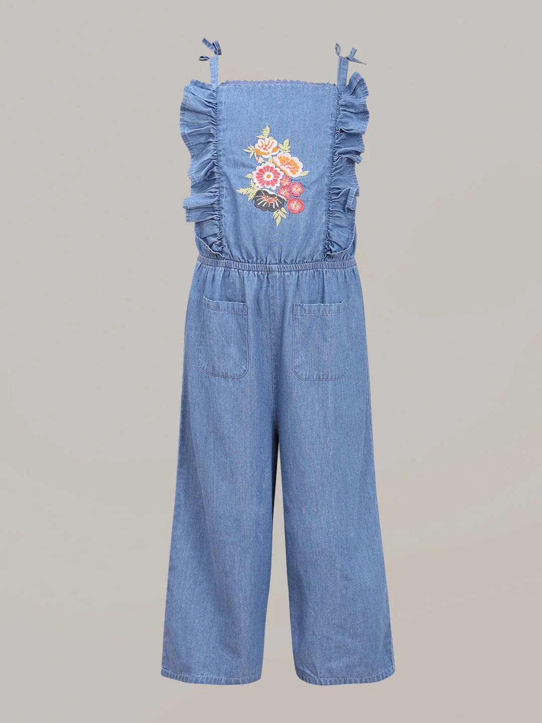 GIRL Blue Embroidered Print Denim Jumpsuit - Image 7