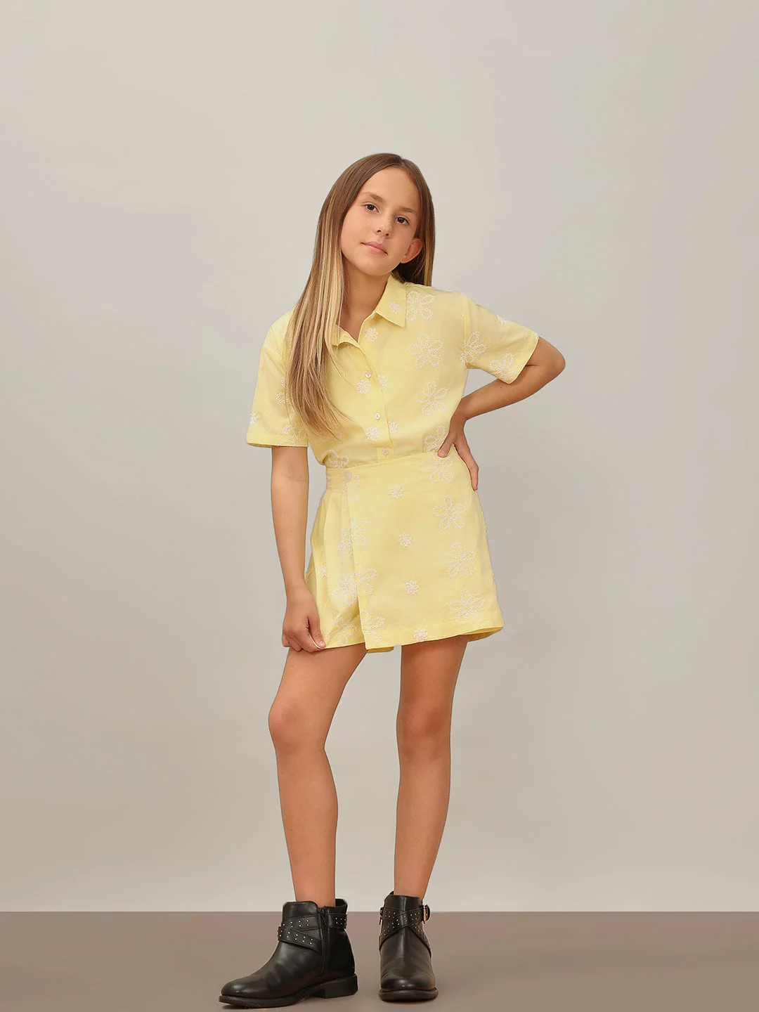 GIRL Yellow Embroidered Skort