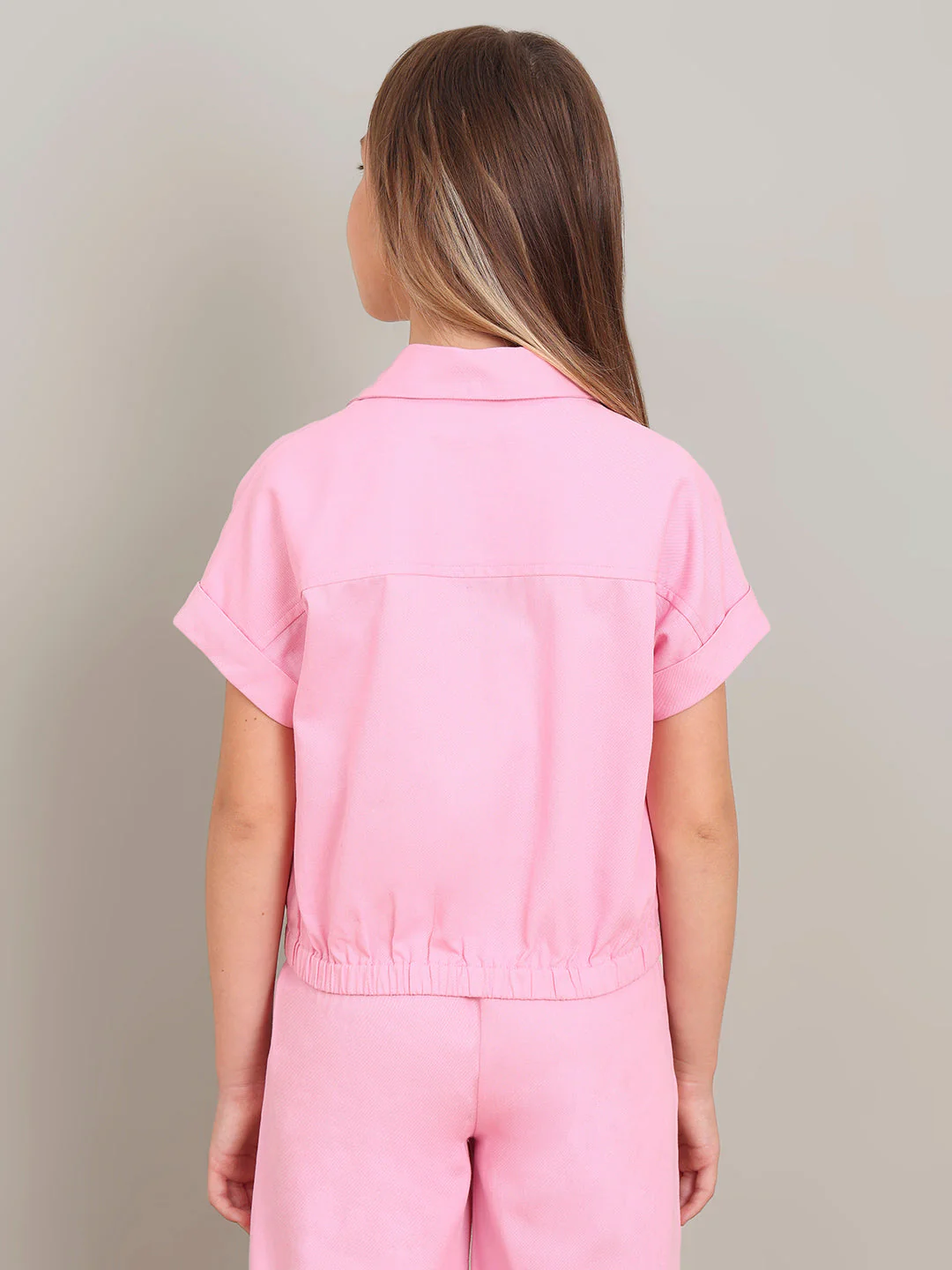 GIRL Pink Crochet Patch Cotton Shirt - Image 4