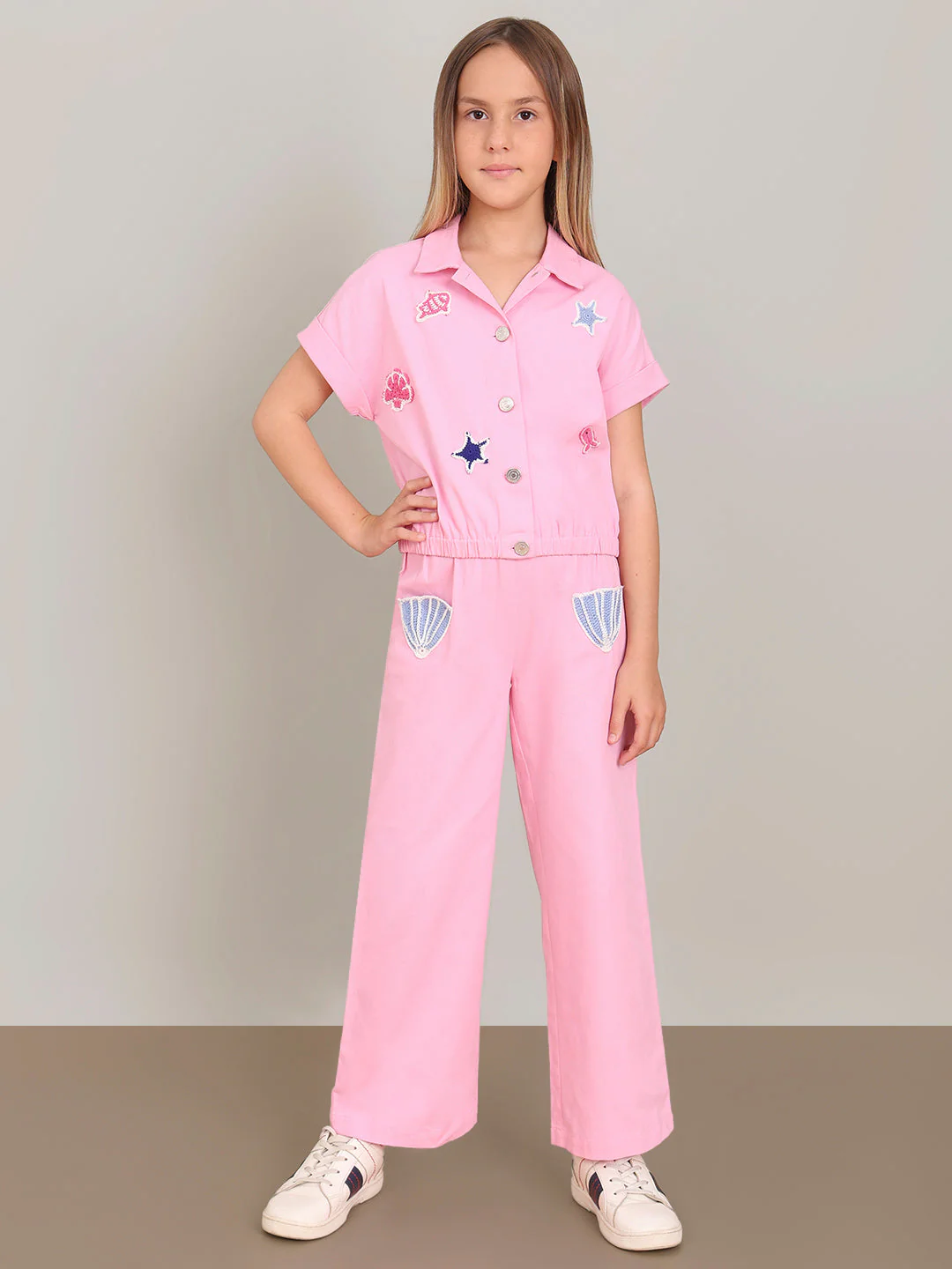 GIRL Pink Crochet Patch Cotton Shirt - Image 5