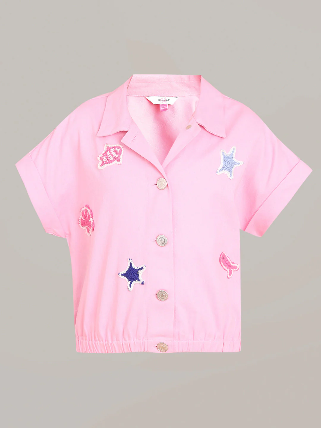 GIRL Pink Crochet Patch Cotton Shirt - Image 7