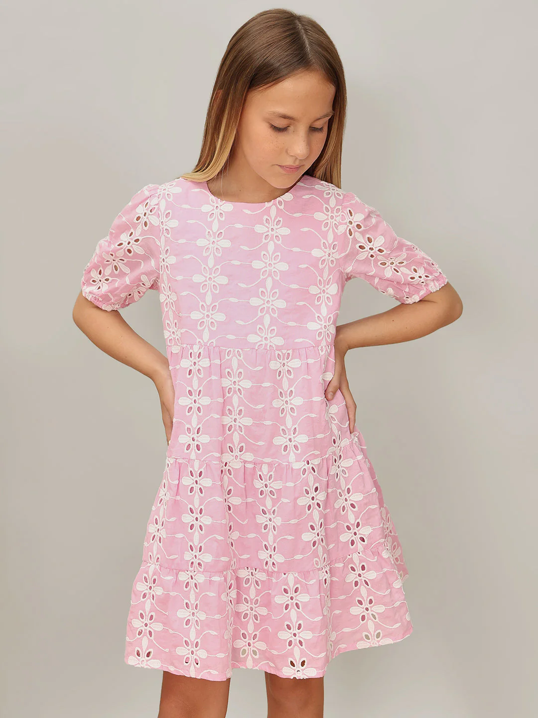 GIRL Pink Embroidered Cotton Dress - Image 2