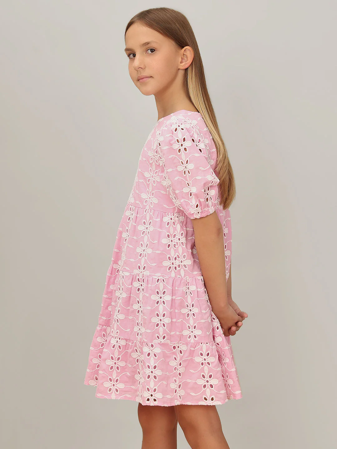 GIRL Pink Embroidered Cotton Dress - Image 3