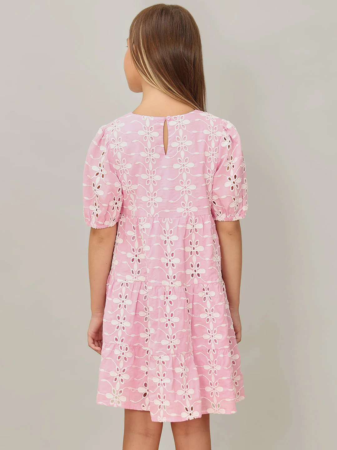 GIRL Pink Embroidered Cotton Dress - Image 4
