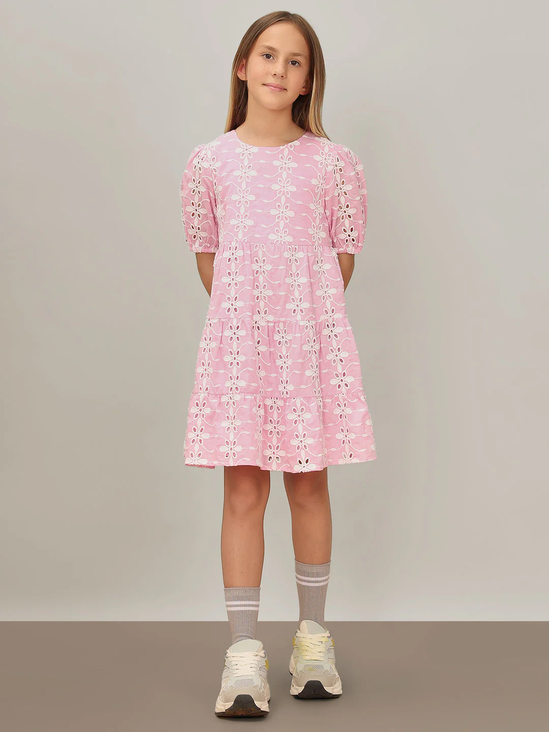 GIRL Pink Embroidered Cotton Dress - Image 5