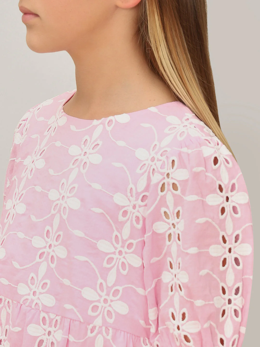 GIRL Pink Embroidered Cotton Dress - Image 8