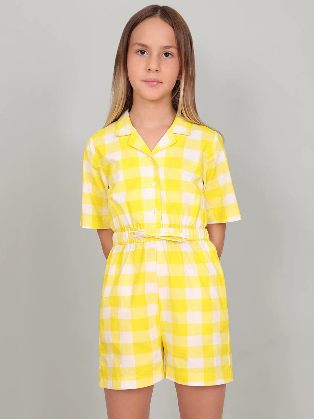 GIRL Yellow Check Cotton Playsuit - Image 2
