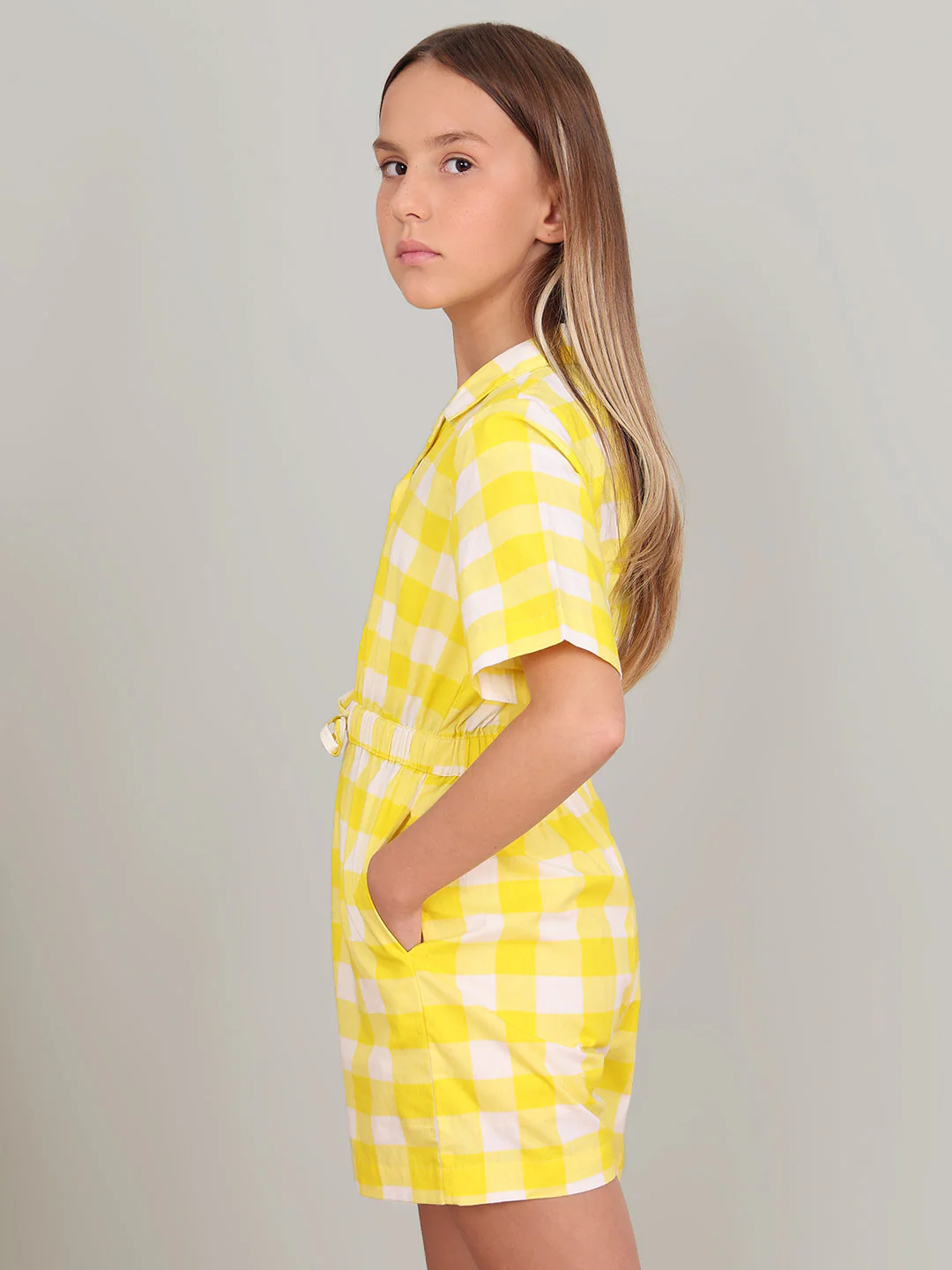 GIRL Yellow Check Cotton Playsuit - Image 3