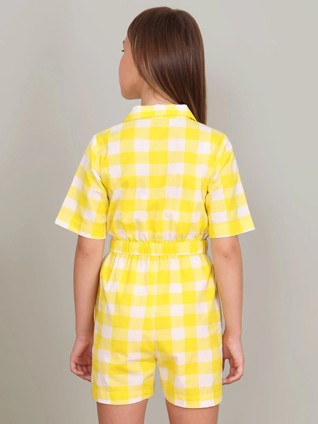 GIRL Yellow Check Cotton Playsuit - Image 4