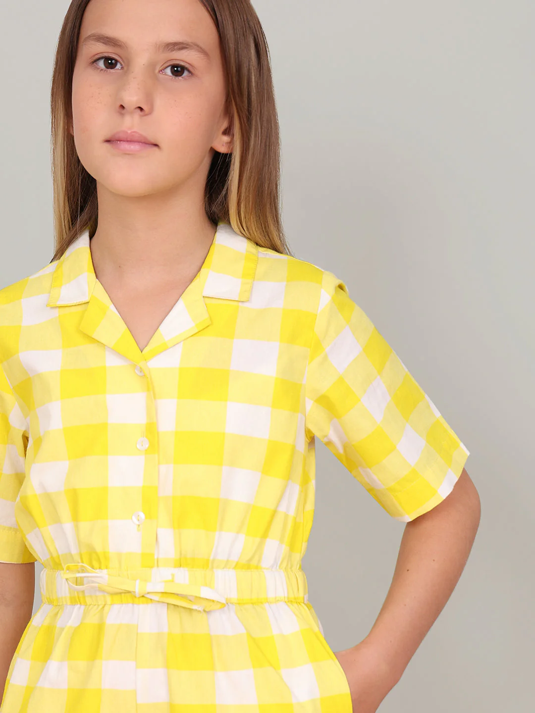 GIRL Yellow Check Cotton Playsuit - Image 6
