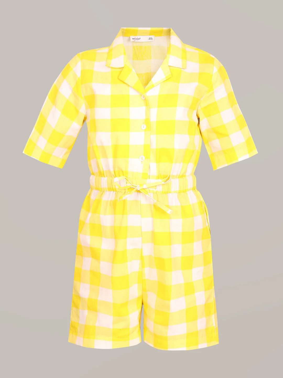 GIRL Yellow Check Cotton Playsuit - Image 7