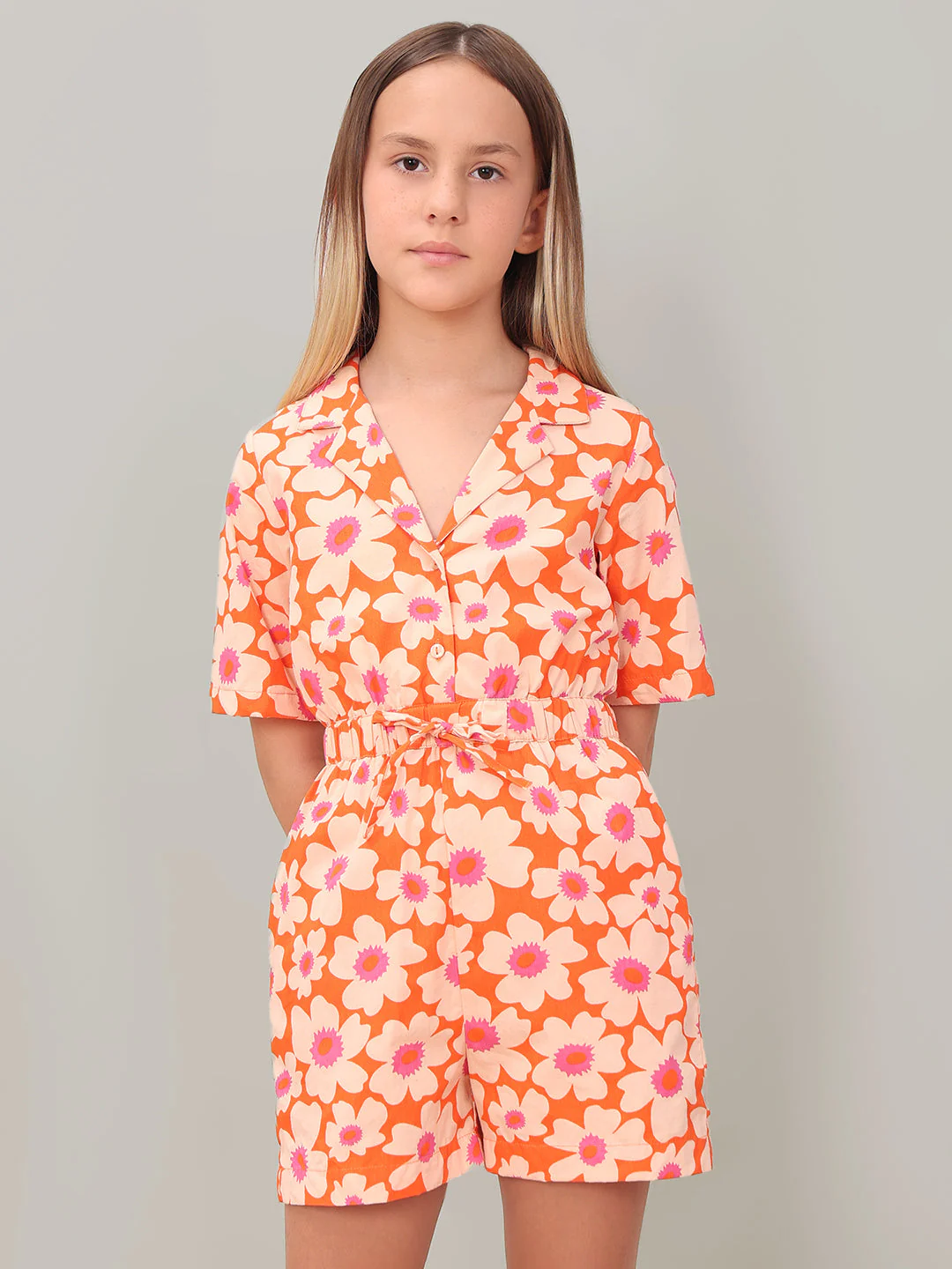 GIRL Peach Floral Playsuit - Image 2