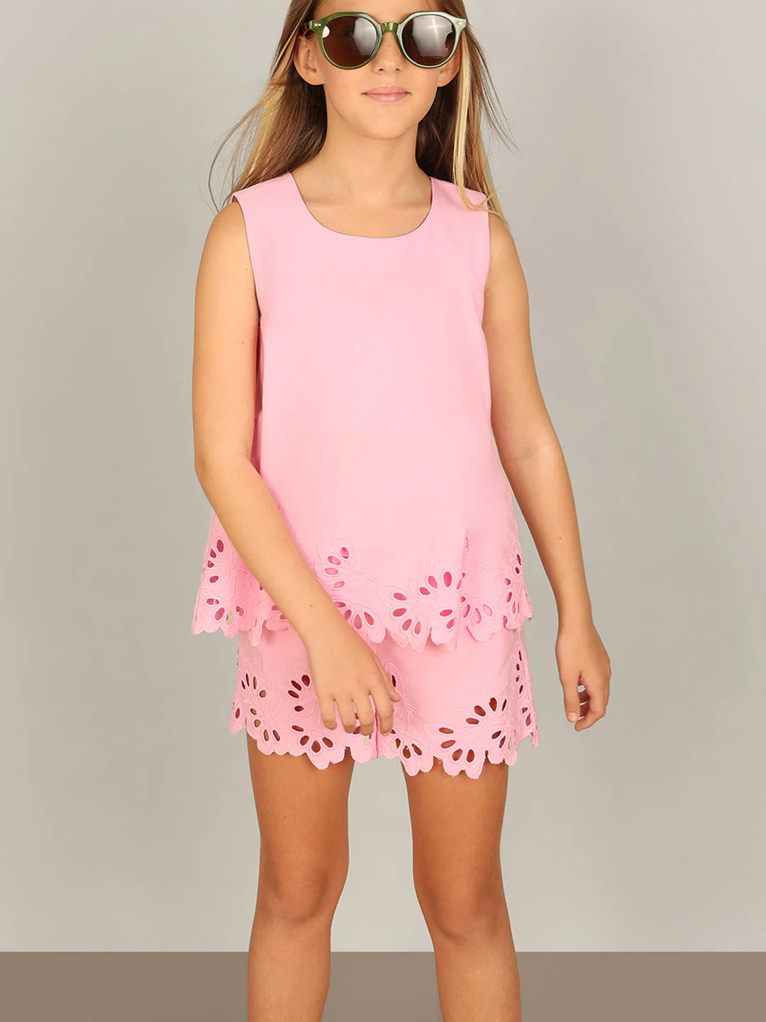 GIRL Pink Cutwork Sleeveless Top