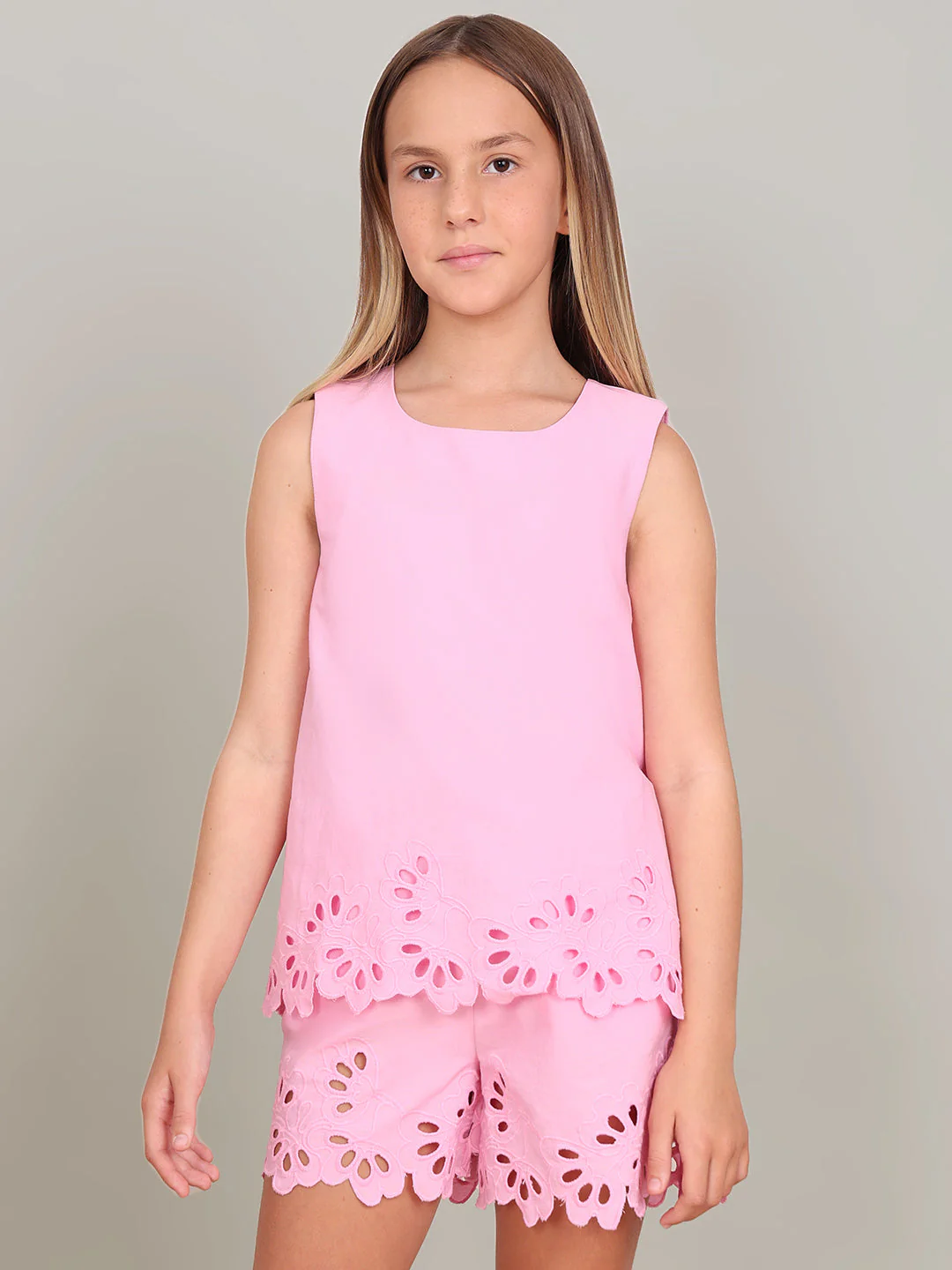 GIRL Pink Cutwork Sleeveless Top - Image 2