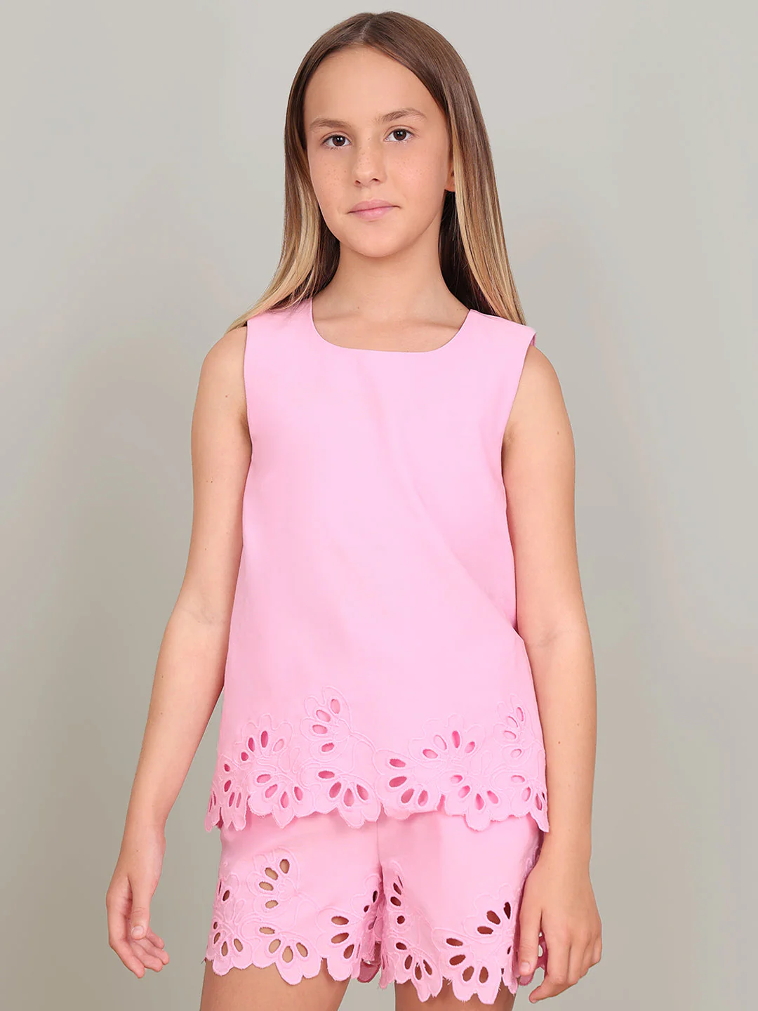 GIRL Pink Cutwork Sleeveless Top - Image 4
