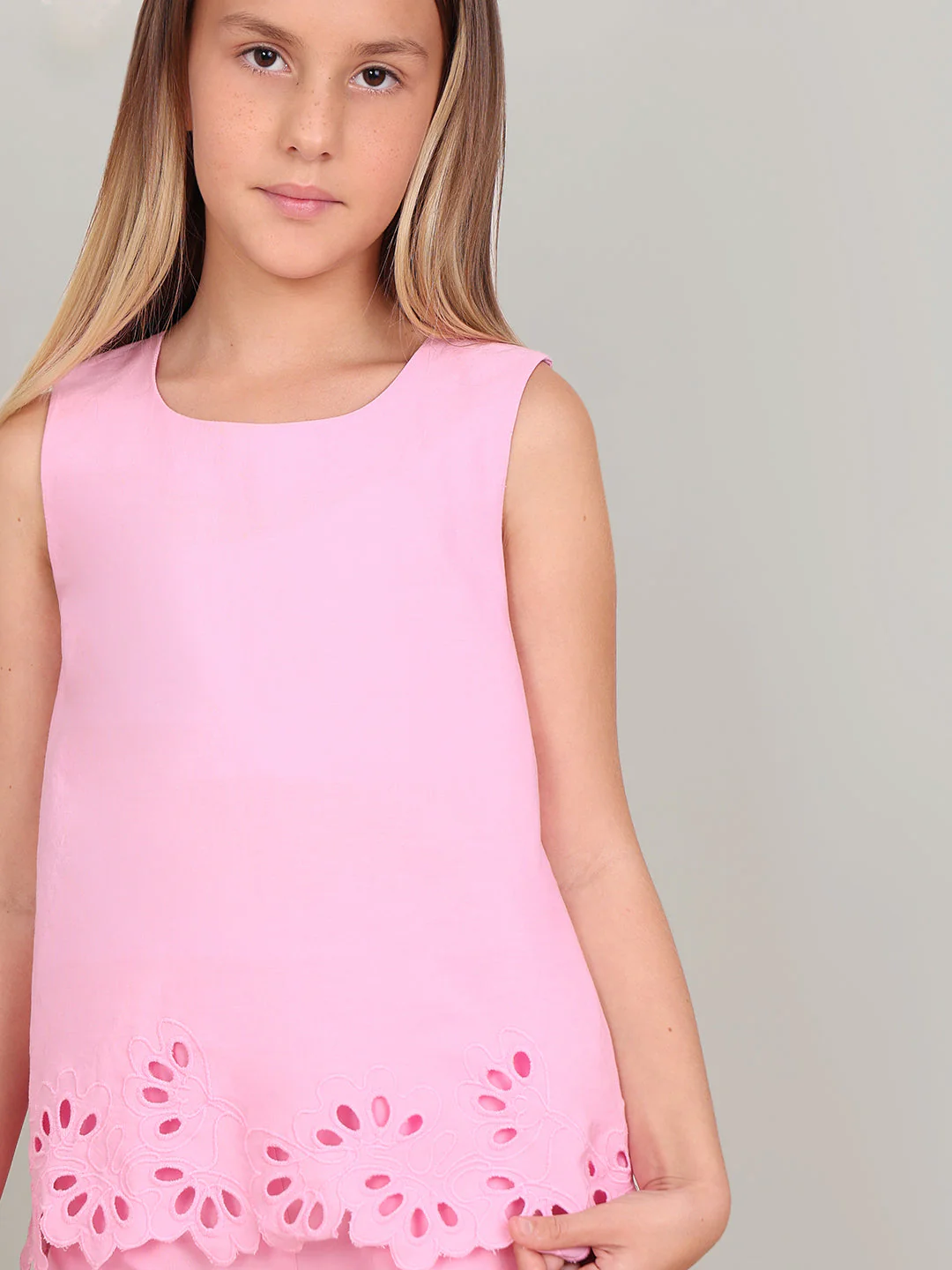 GIRL Pink Cutwork Sleeveless Top - Image 6