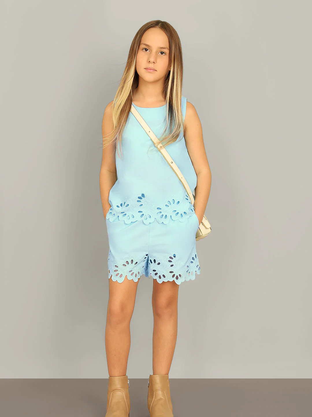 GIRL Blue Cut-Work Sleeveless Top