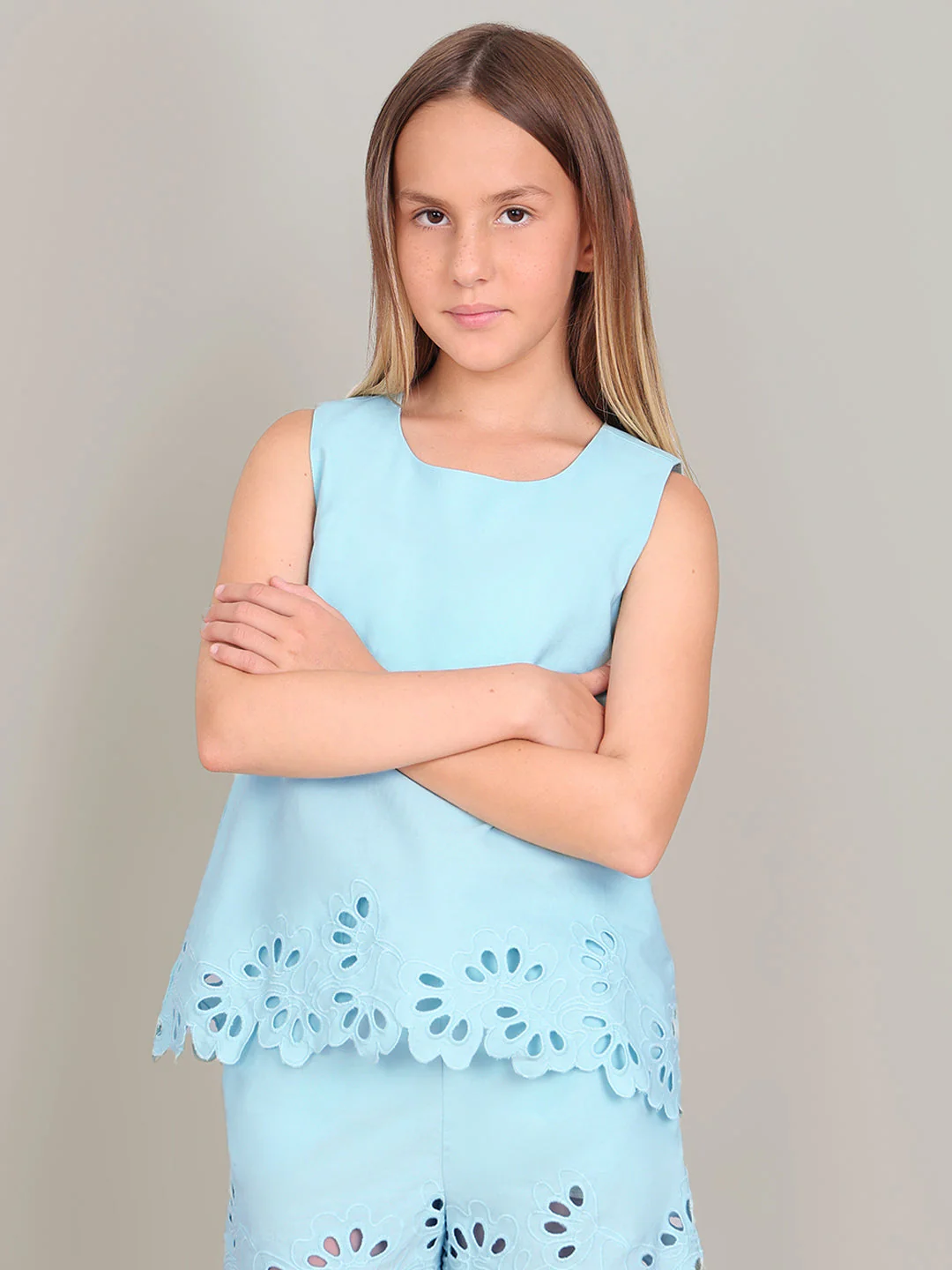 GIRL Blue Cut-Work Sleeveless Top - Image 2