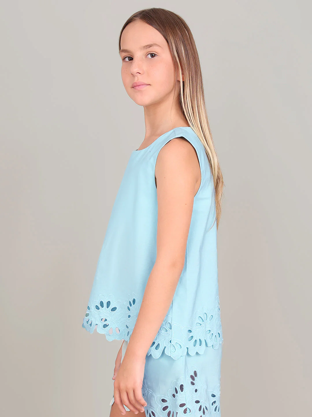 GIRL Blue Cut-Work Sleeveless Top - Image 3